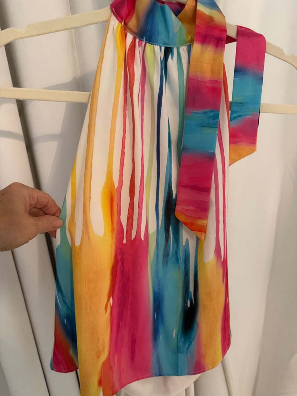 Watercolor Halter Top with Tie Neck